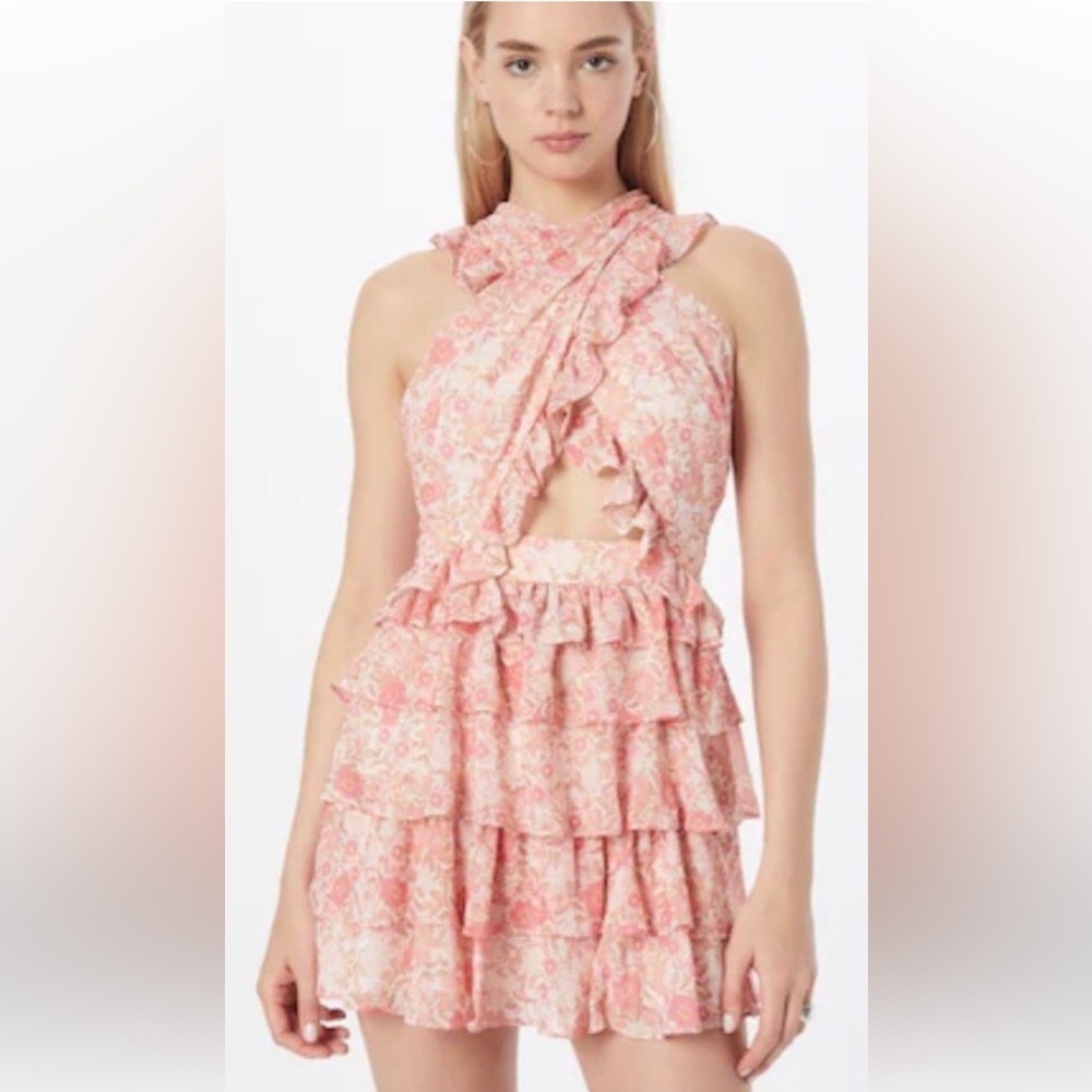 Ever New Selena Cross Front Ruffle Mini Dress Pink Size 8 NWT